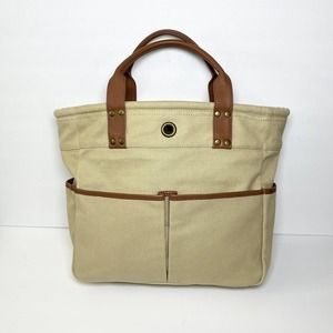 Levenger Tan Brown Canvas Tote/Purse/Book Shoulder bag 13” Utility Minimalist